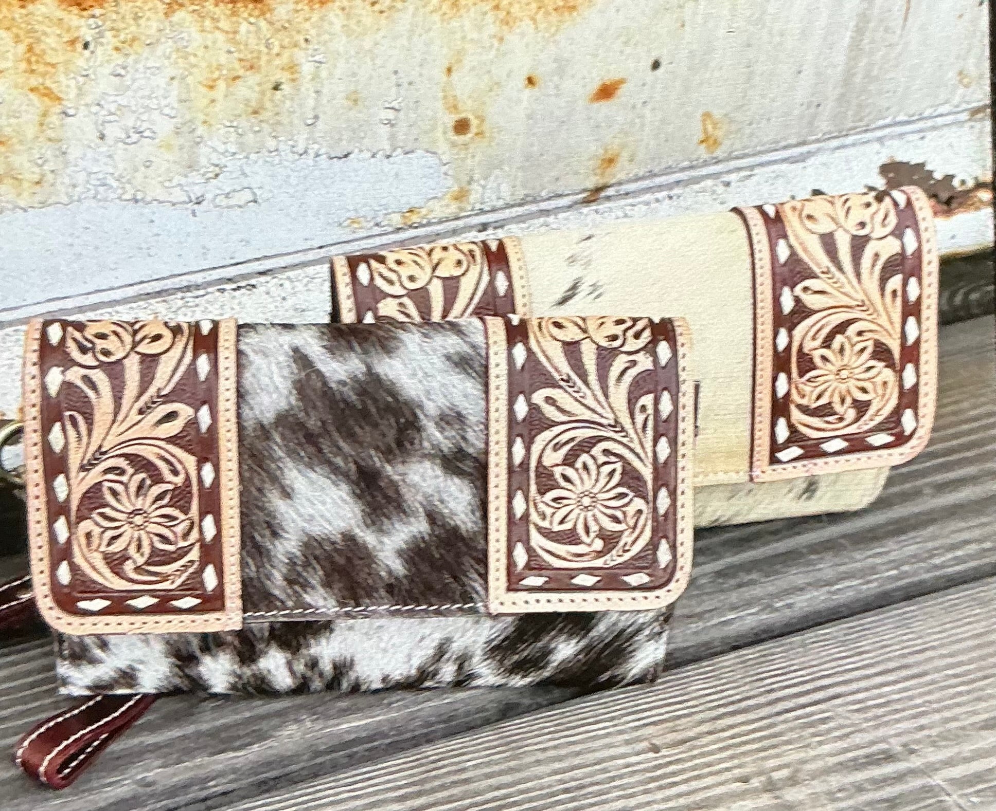 Tooled cowhide wallet
