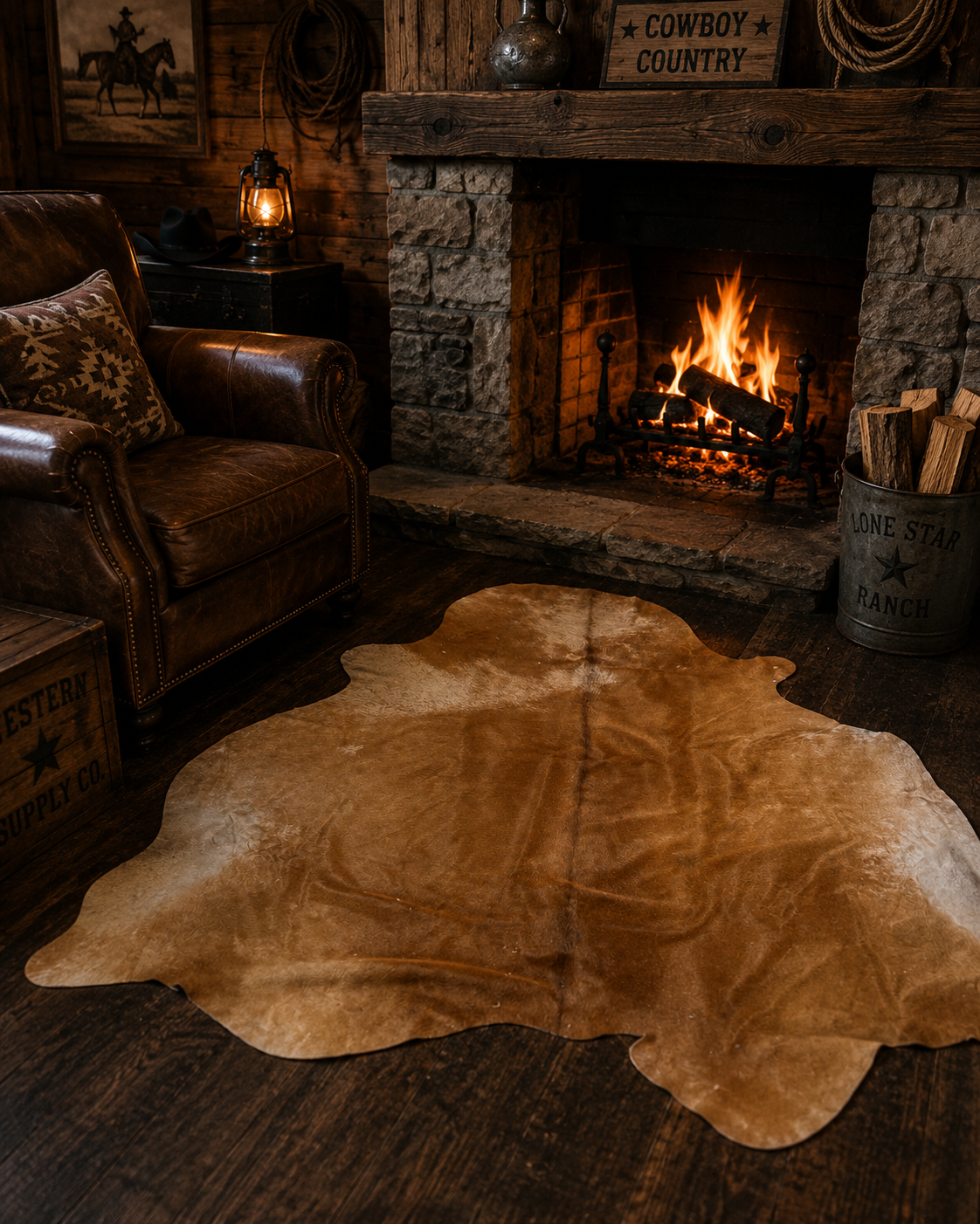 Genuine cowhide rug tan