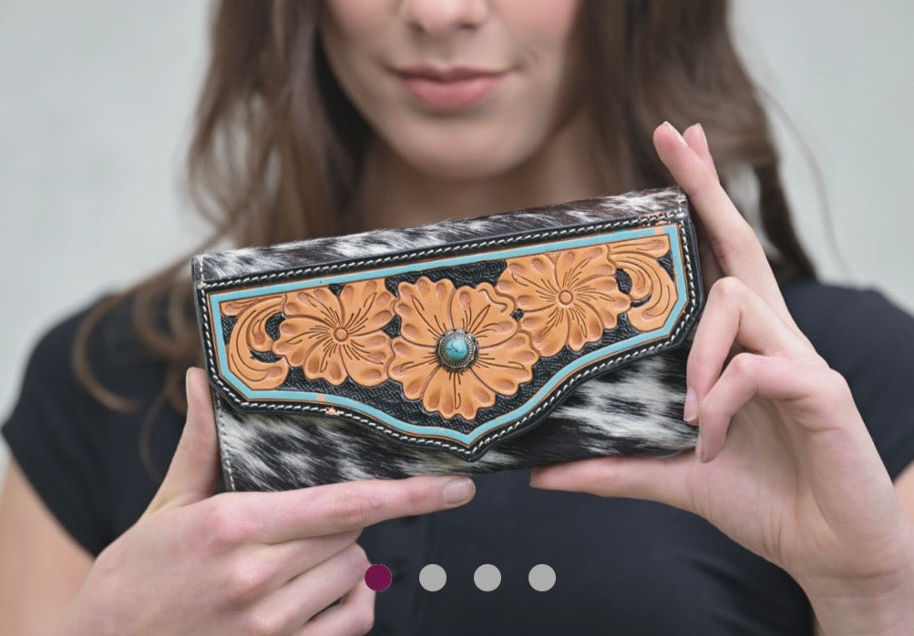 Cowhide tooling leather wallet