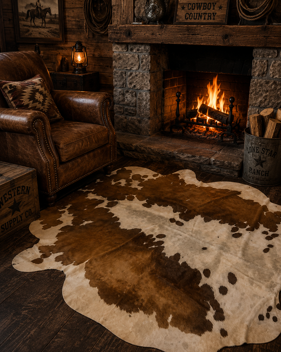 Genuine cowhide tan and white