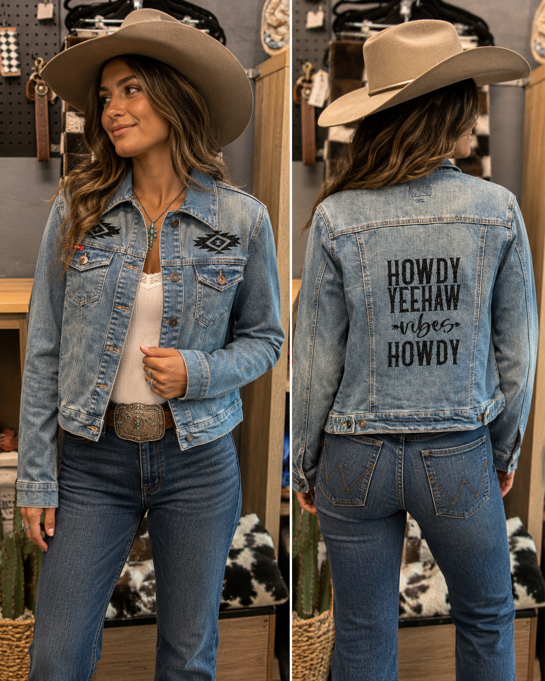Howdy yeehaw custom denim jacket