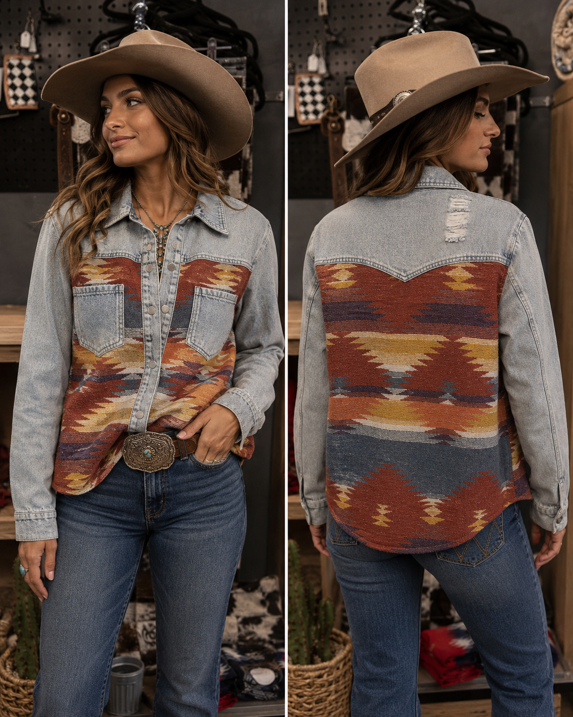 Aztec denim oversized shacket