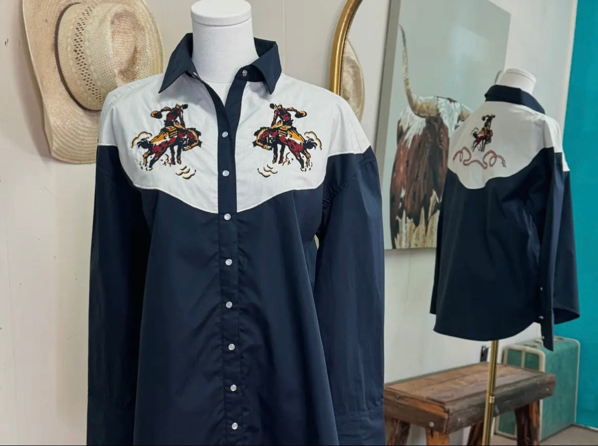 Navy Bronco Button up