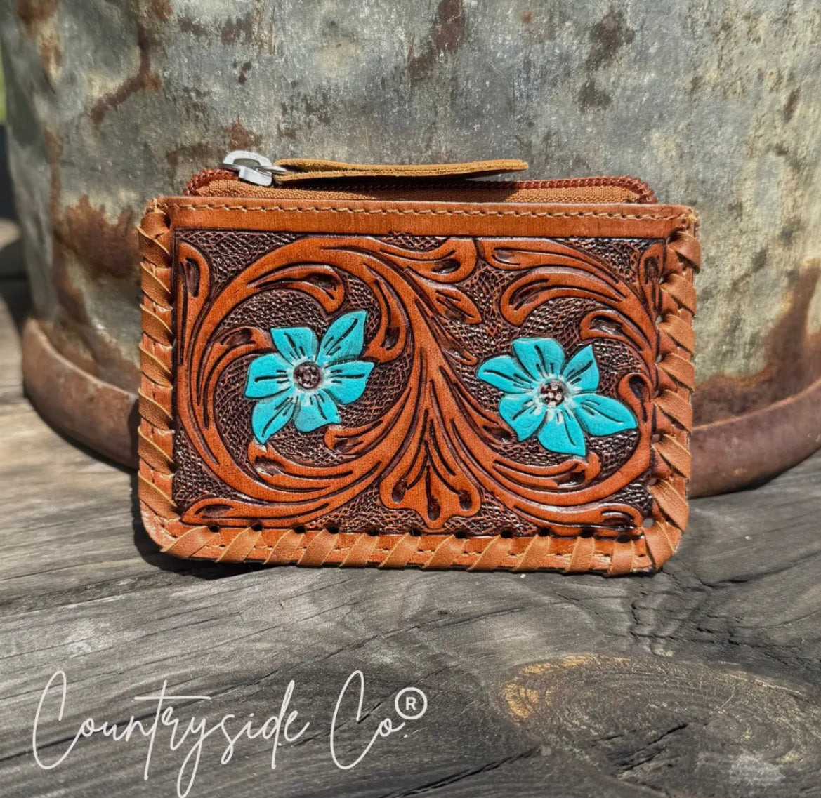 Leather tooled coin purse