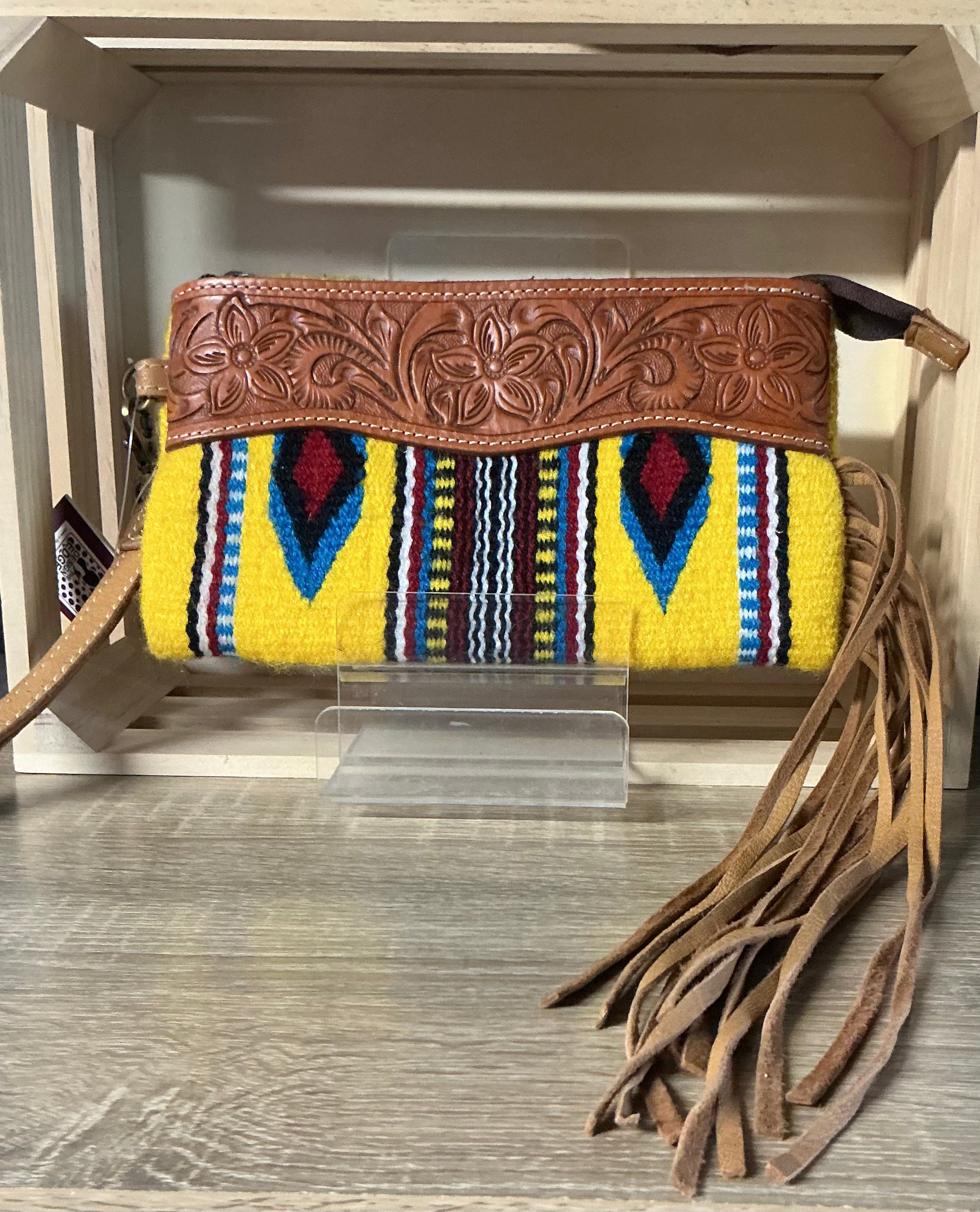 Tooled yellow saddle blanket clutch