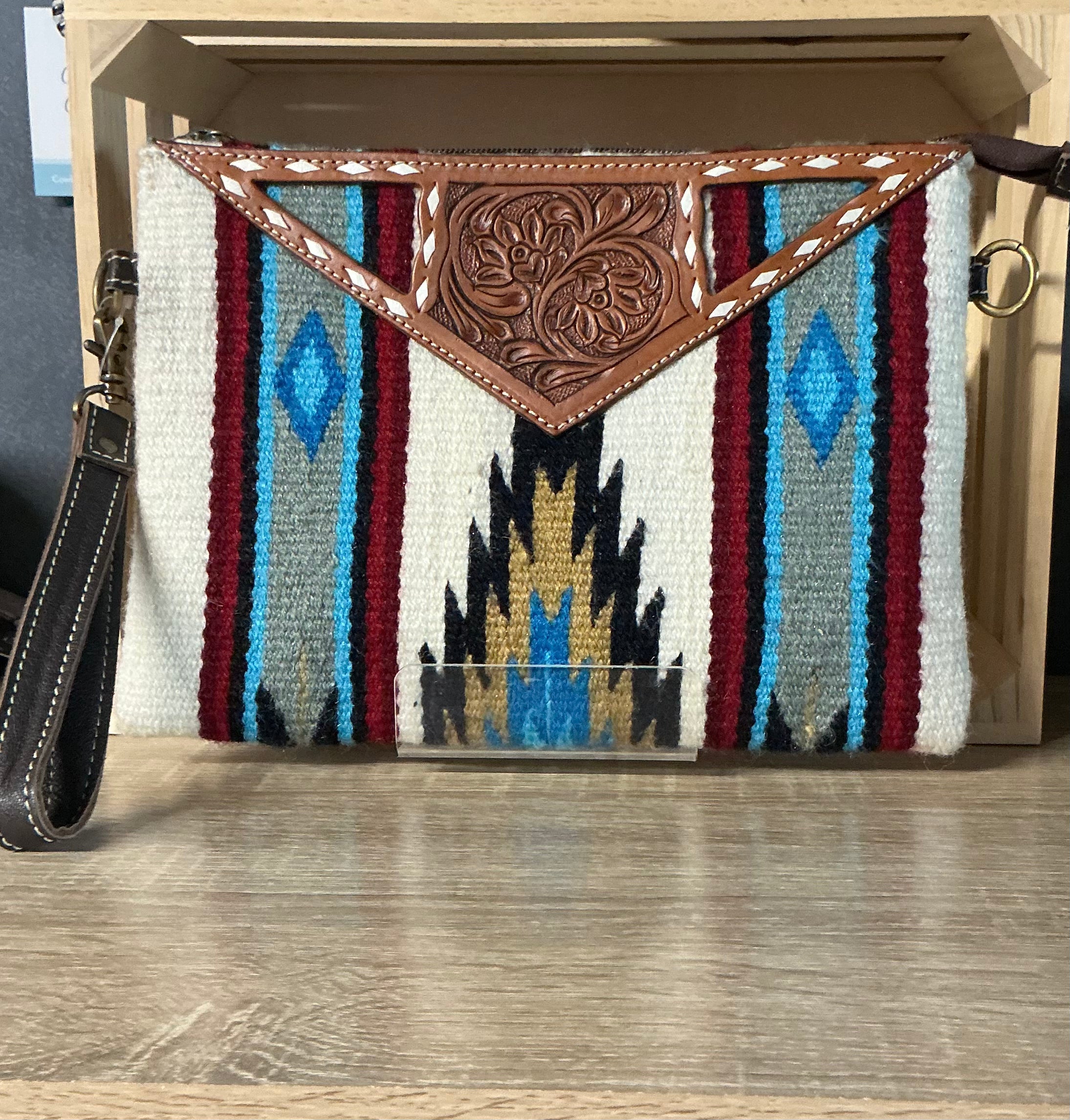 Tooled saddle blanket clutch/ bag