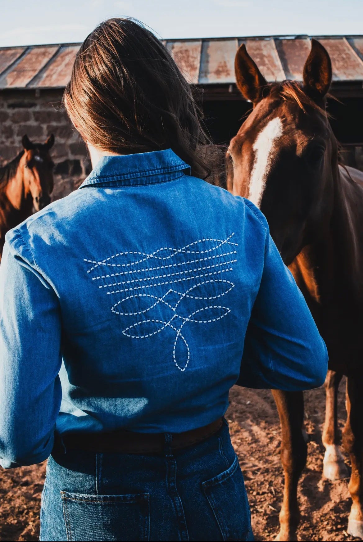 Denim embroidered button up