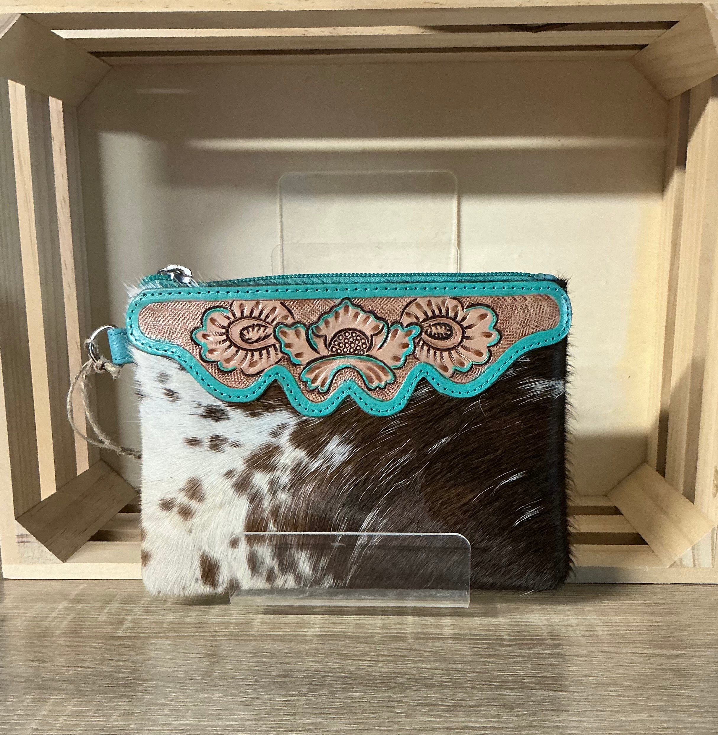 Tooled turquoise clutch