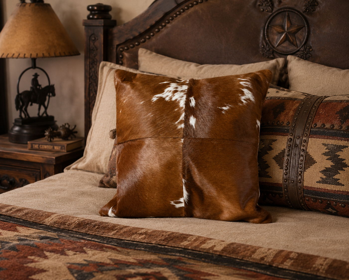 Tan/ white cowhide cushion