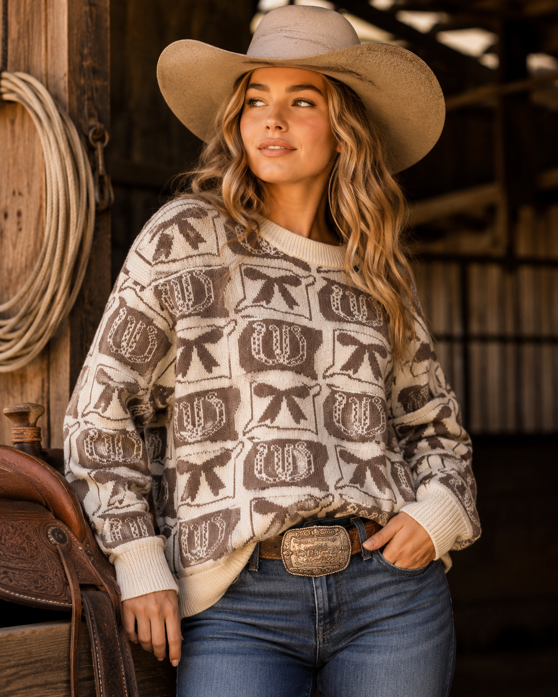 Bow and horseshoe sweater